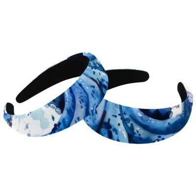 2-Pack Wide Velvet Headbands for Women, Blue Watercolor Octopus