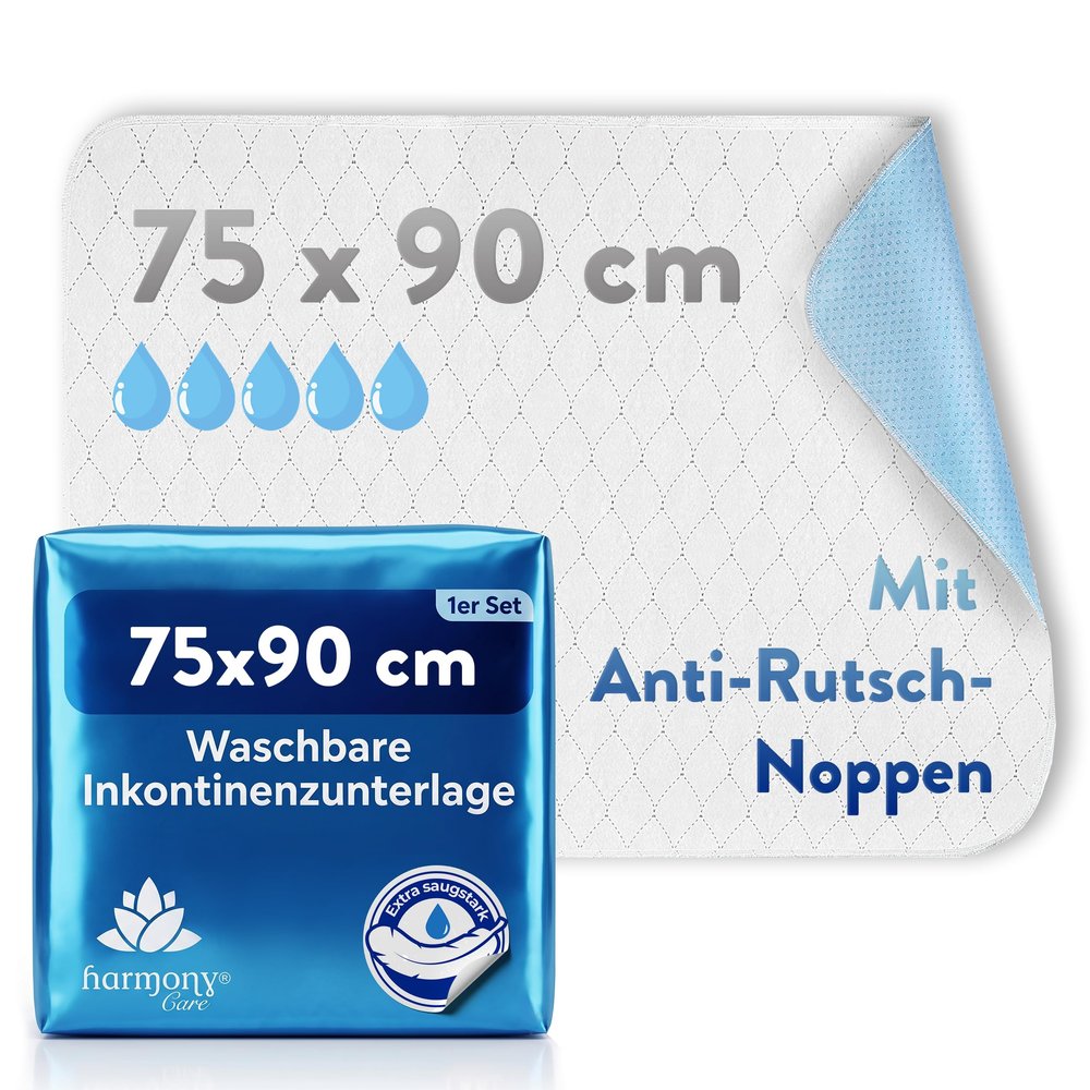 Harmony Care Washable Incontinence Underpad 75 x 90 cm – Anti-Slip Nubs, 8X Non-Slip, Breathable