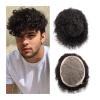 Men's Afro-Curly Human Hair Toupee with Fine Mono and NPU Base view 1