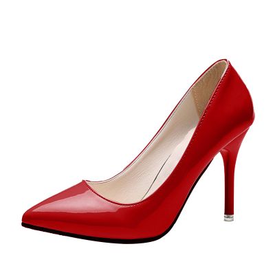 Women's Red Patent Leather High Heels, Pointed-Toe Pumps, Size 42
