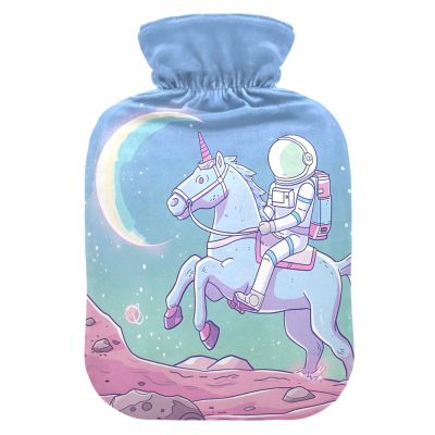 2 L Hot Water Bottle with Soft Plush Cover, Astronaut Unicorn Design