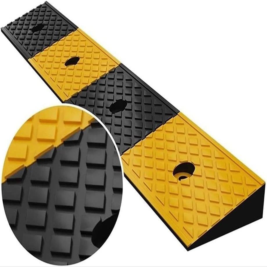 ZJGFCB Rubber Curb Ramp with Traffic Bumps, Bolt Spikes and Anchors, 100 x 15 x 4 cm