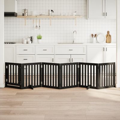 Homgoday 6-Piece Foldable Dog Gate with Door, 300 cm, Poplar Wood, Black