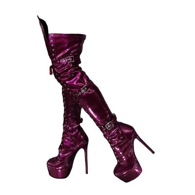 LIUGUISUOCHBH Women's Purple Over-the-Knee Platform Stiletto Boots, EU 43