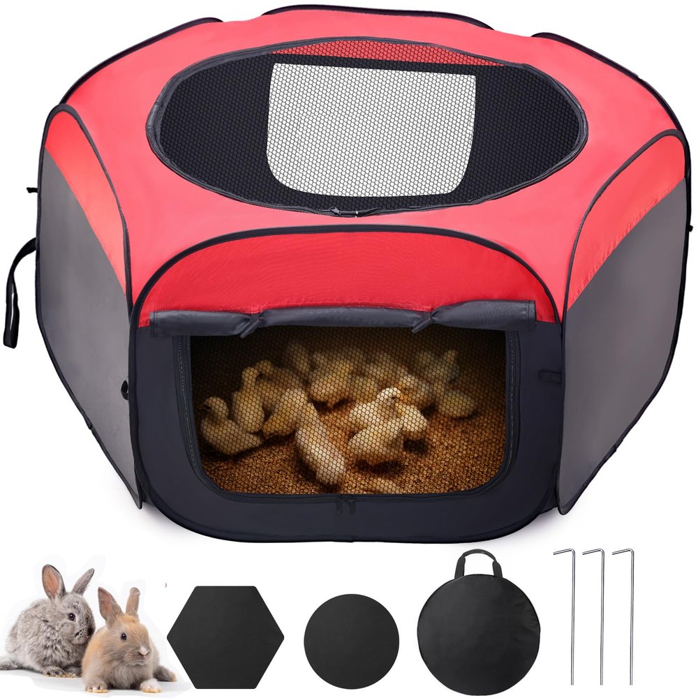 GHWMYD Large Pop-Up Small Animal Playpen, Foldable Oxford Pet Enclosure, 114.5 x 114.5 x 51 cm