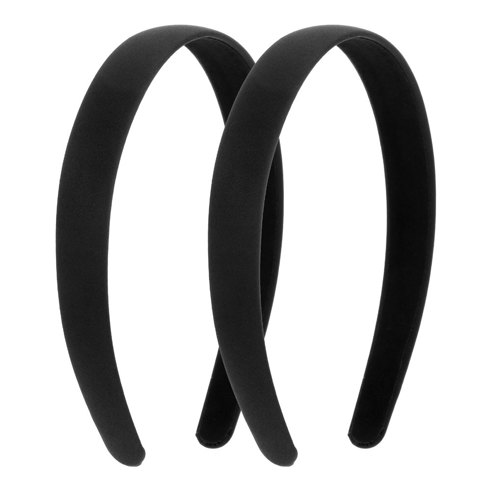 JIYIN 2-Pack 2 cm Black Satin Headbands for Women and Girls