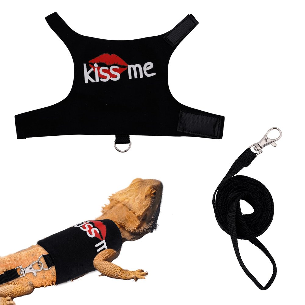 Adjustable Bearded Dragon Harness and Leash Set, Size S, Style B, Black