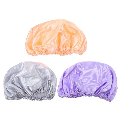 Double-Layer Shower Caps, 3-Pack, Satin and PEVA