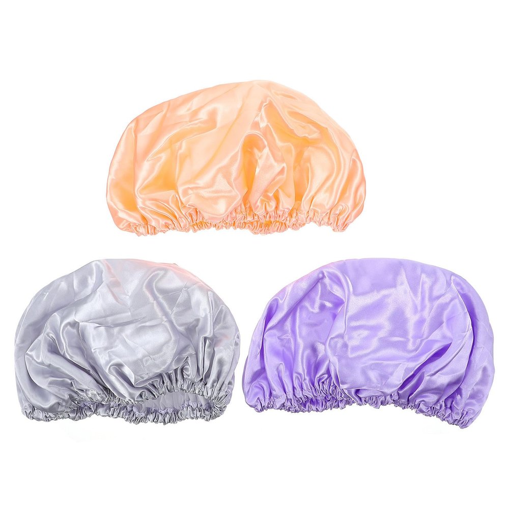 Double-Layer Shower Caps, 3-Pack, Satin and PEVA