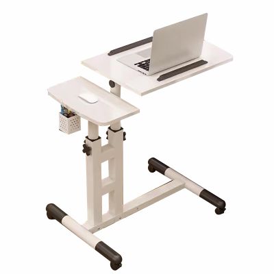Adjustable Overbed Table with Casters and Tilting Tabletop, Portable Rolling Table for Home Office and Couch, Mobile Laptop Stand with Cup Holder