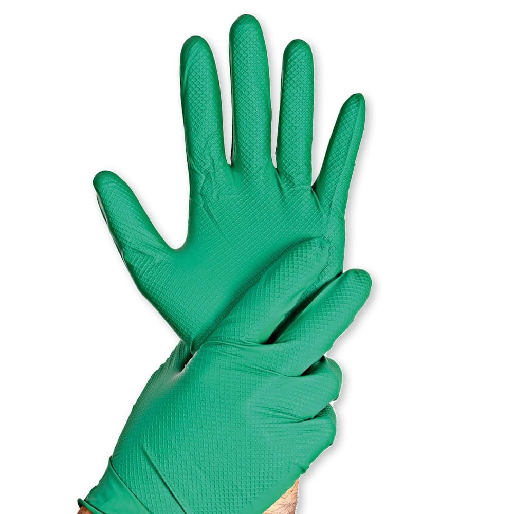 FRANZ MENSCH 500 Hygostar Power Grip Nitrile Gloves | Powder-Free, Green, Size 8/M, 24 cm, Carton