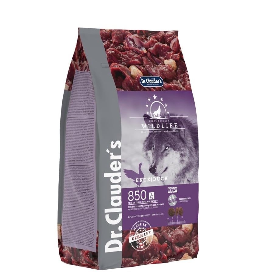 DR.CLAUDERS Wildlife Grain-Free Dry Dog Food with Duck, Omega Fatty Acids and Minerals for Adult Dogs, 2 kg