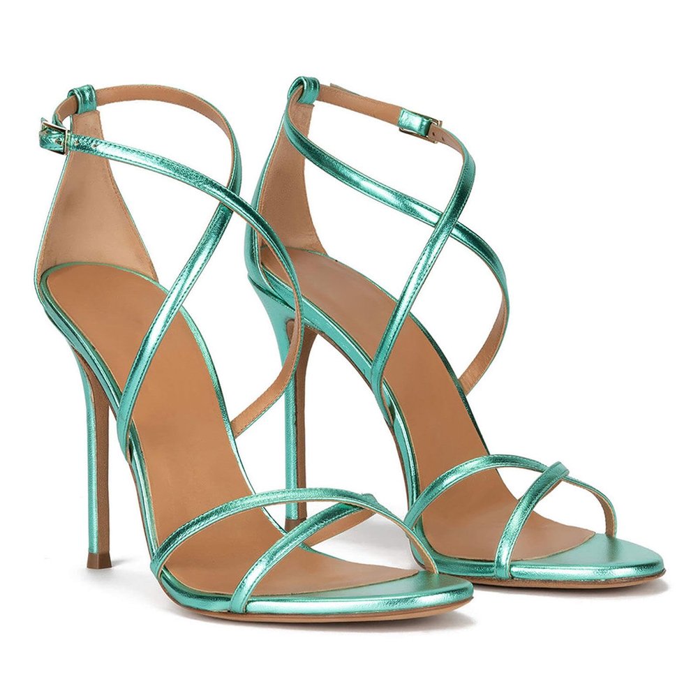 GBBRZKTB Women's 11 cm Stiletto Sandals, Cross-Strap Buckle, Open Toe, Blue-44