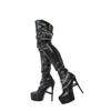 LIUGUISUOCHBH Women's Thigh-High Stiletto Platform Boots, Over-the-Knee, Patent Black, EU 38 view 1
