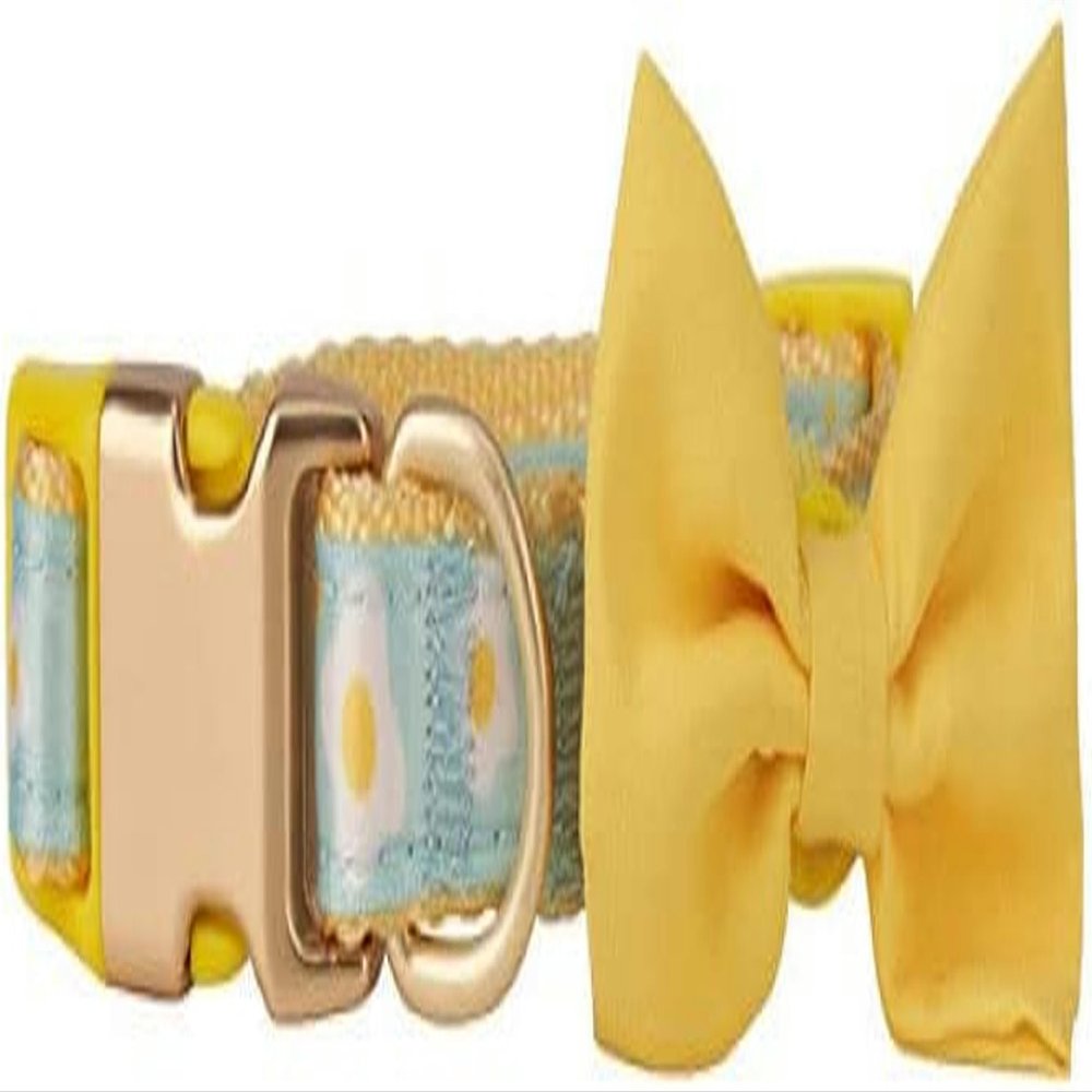 Chihuahua Dog Leash and Collar Set with Bow Tie, Yellow, XS