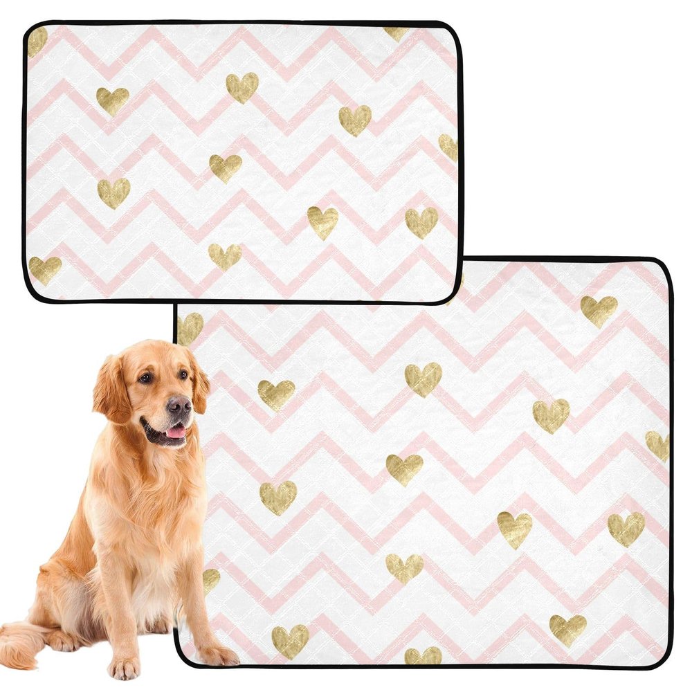 Washable Pee Pads for Large Dogs, Non-Slip, Car Seat, 61 x 91 cm, Peach and Gold, 2-Pack