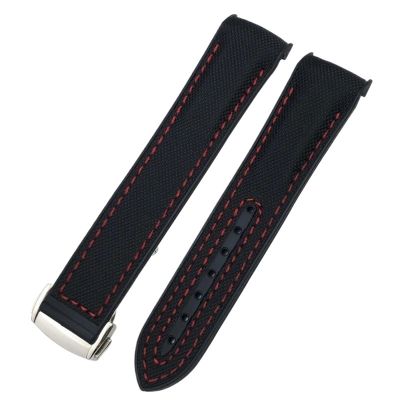 GSZCCZS for Omega Seamaster 300 Planet Ocean AT150 Watch Strap, 21 mm/22 mm, Curved End, Blue-Red Fabric, High-Density Nylon Rubber
