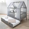 TiCAA Kim House Bed with Tulle, 90x200–140x200 cm, Light Gray Solid Pine view 1