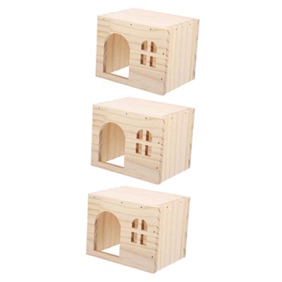 BUGUUYO 3-Piece Wooden Hamster Hideout House, Multi-Compartment Retreat for Hamsters, Dwarf Hamsters, and Mice