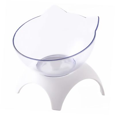 Cat-Shaped Slate Food Bowl with Neck Guard, White, Plastic