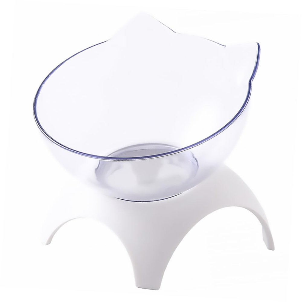 Cat-Shaped Slate Food Bowl with Neck Guard, White, Plastic
