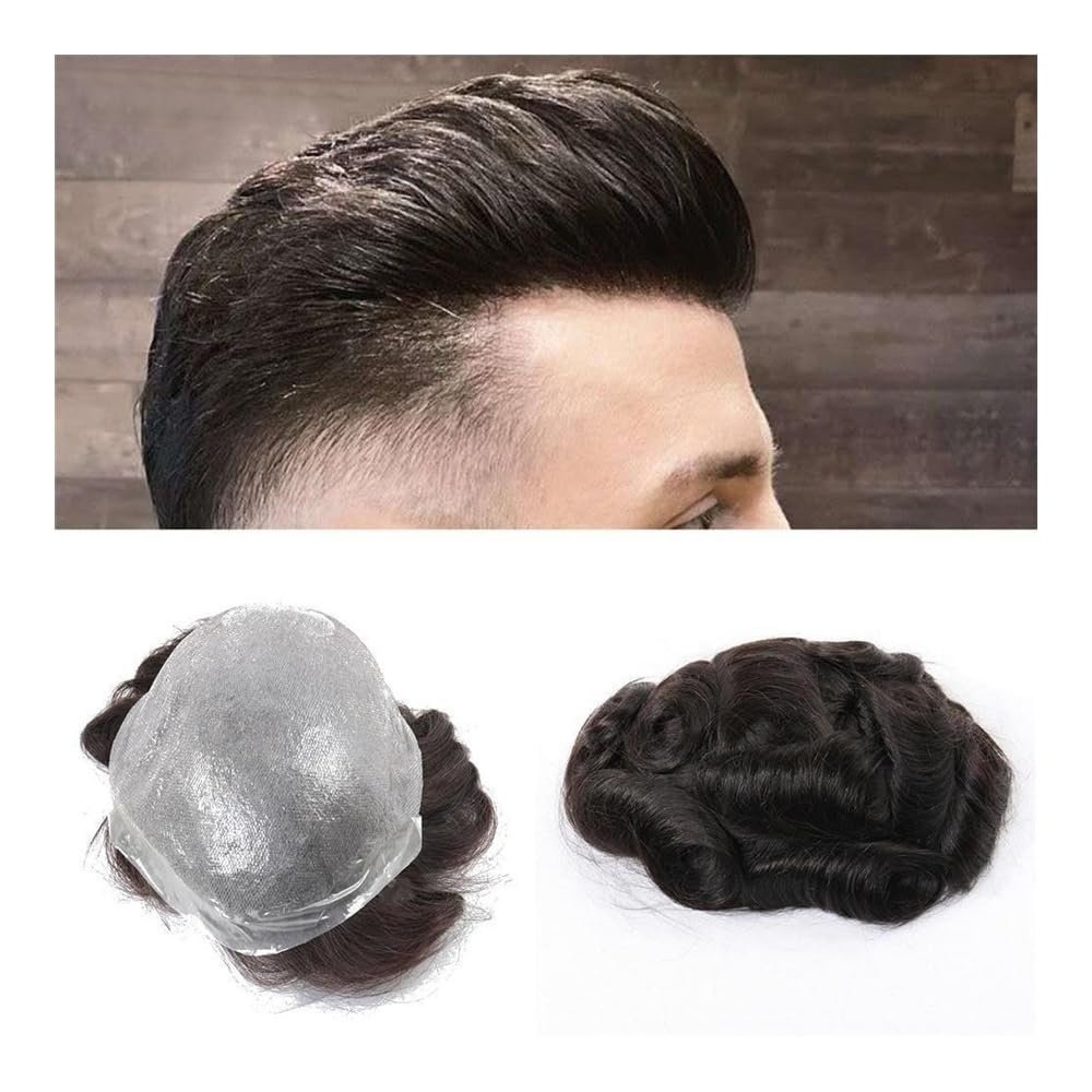 Men’s V-Loop Toupee with Full PU Base, Remy Human Hair