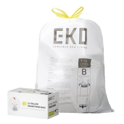EKO Trash Bags, Extra-Strong Drawstring, Small, 80 Count, 7–10 L, 1 Pack, White, Code B