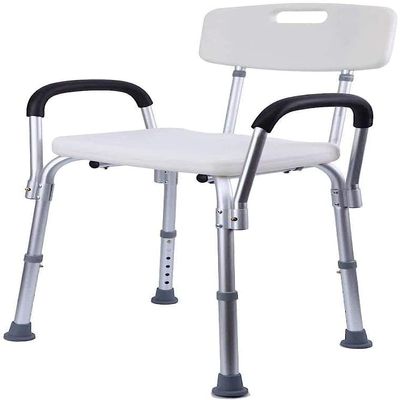 MRKU Adjustable Bathroom Stool, Shower Seat, Bath Chair with Backrest and Armrests for Seniors and People with Disabilities
