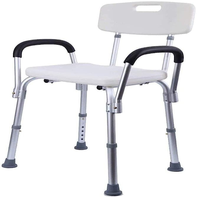 MRKU Adjustable Bathroom Stool, Shower Seat, Bath Chair with Backrest and Armrests for Seniors and People with Disabilities
