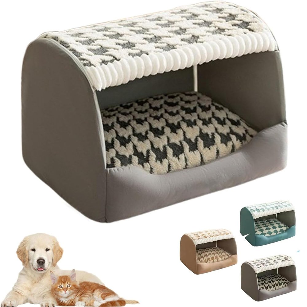 RIXANT Cozy Indoor Dog House with Removable Cushion, Gray, Size S