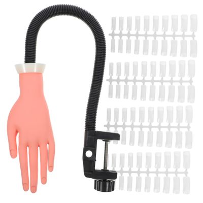 BELLIFFY Flexible Nail Art Practice Hand Model with 100 Plastic Artificial Nails