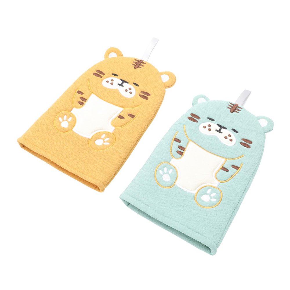 2-Piece Children's Bath Gloves with Cartoon Tiger for Boys and Girls