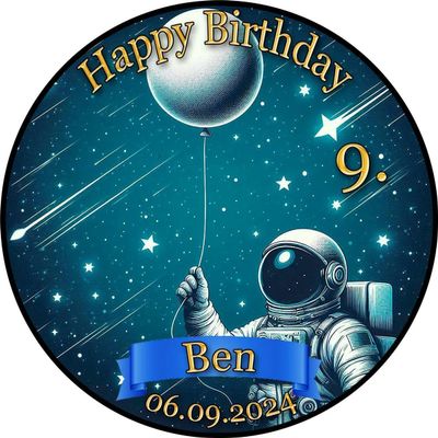 Round Sugar-Paper Cake Topper, Astronaut, Moon, Rocket & Stars, 20 cm, No Photo