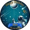 Round Sugar-Paper Cake Topper, Astronaut, Moon, Rocket & Stars, 20 cm, No Photo view 1