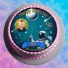 Round Sugar-Paper Cake Topper, Astronaut, Moon, Rocket & Stars, 20 cm, No Photo view 2