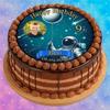 Round Sugar-Paper Cake Topper, Astronaut, Moon, Rocket & Stars, 20 cm, No Photo view 3