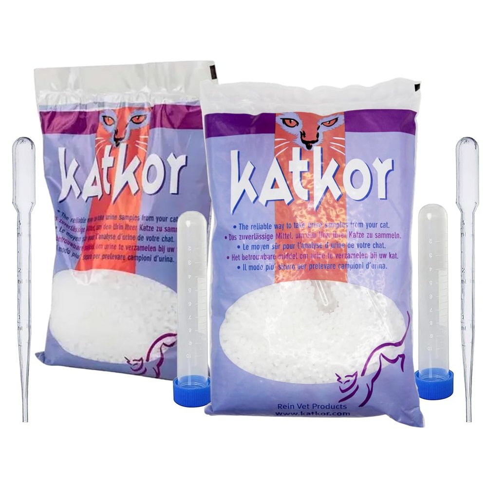2x KatKor Urine Sample Collection Kit - Non-Absorbent Cat Litter with 10 mL Graduated Tubes