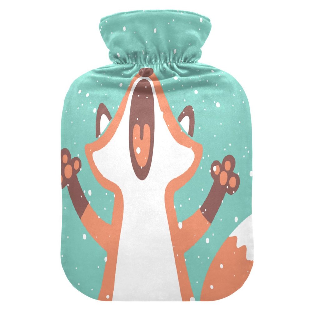 Hot Water Bottle with Cover, Fox Winter, 1 L, Leakproof