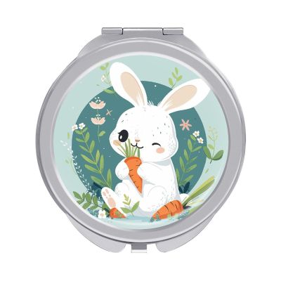 DWVTFSM Portable Folding Travel Makeup Mirror with Rabbit and Carrot Design, 2x Magnification