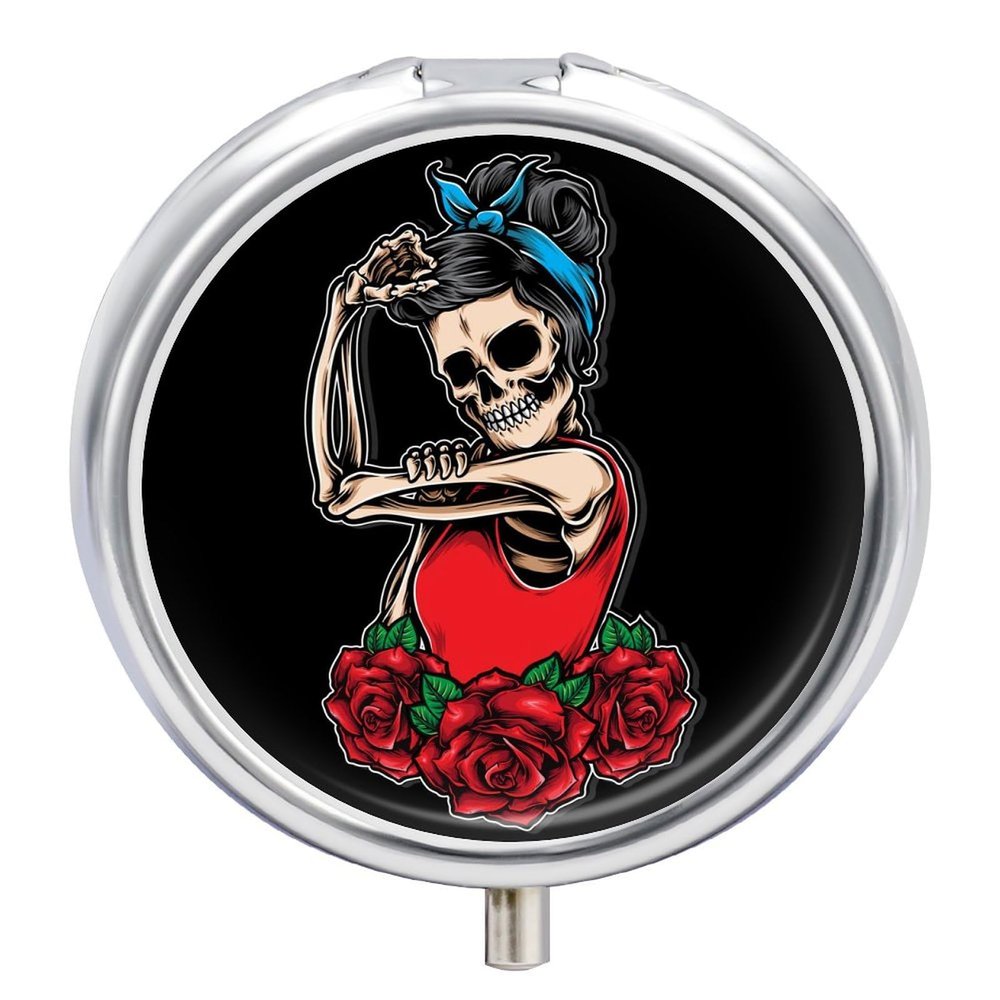 Rock Skull Woman Small Pill Case, 5 cm