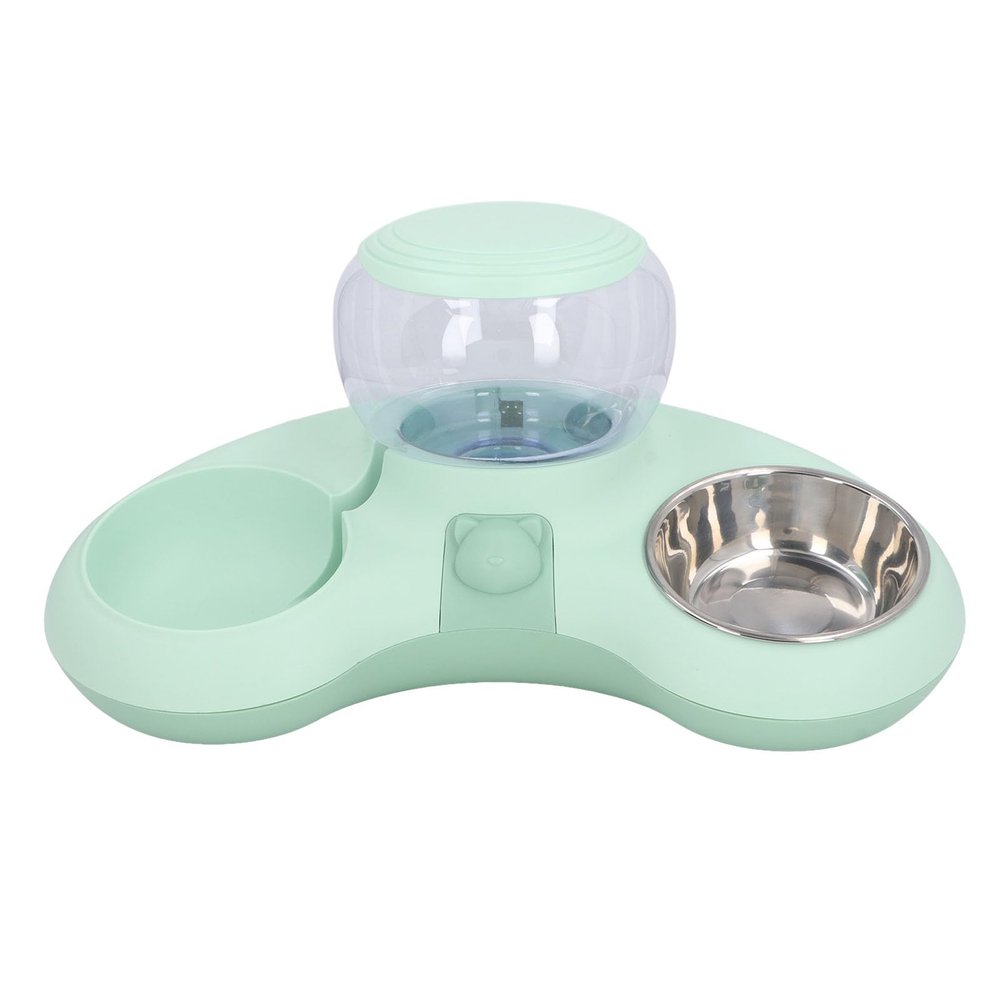 Elevated Double-Bowl Cat Feeding Set with 1.4-L Automatic Water Dispenser, Green