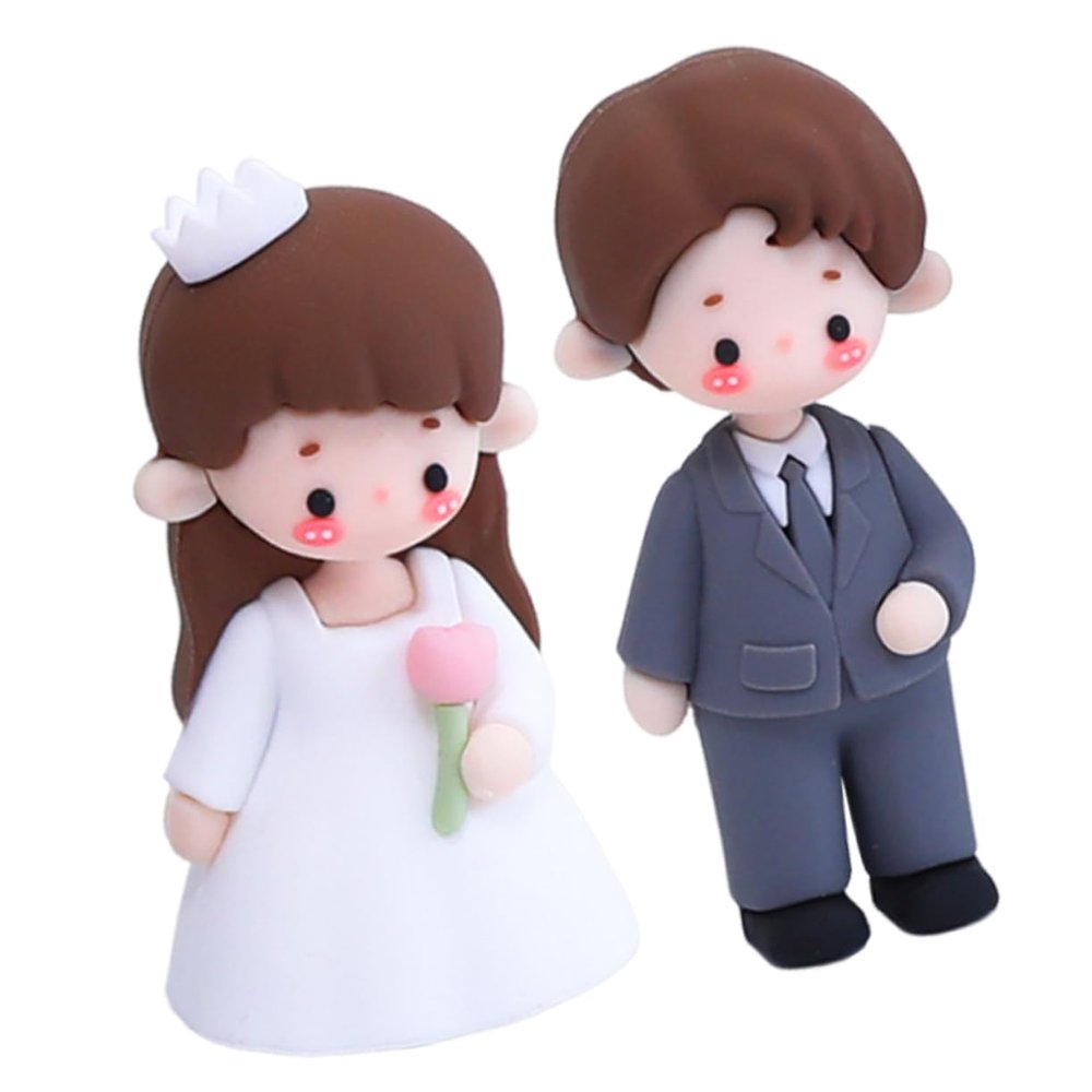 Bride and Groom Cake Toppers, 2-Piece Set, Made of Softkleber