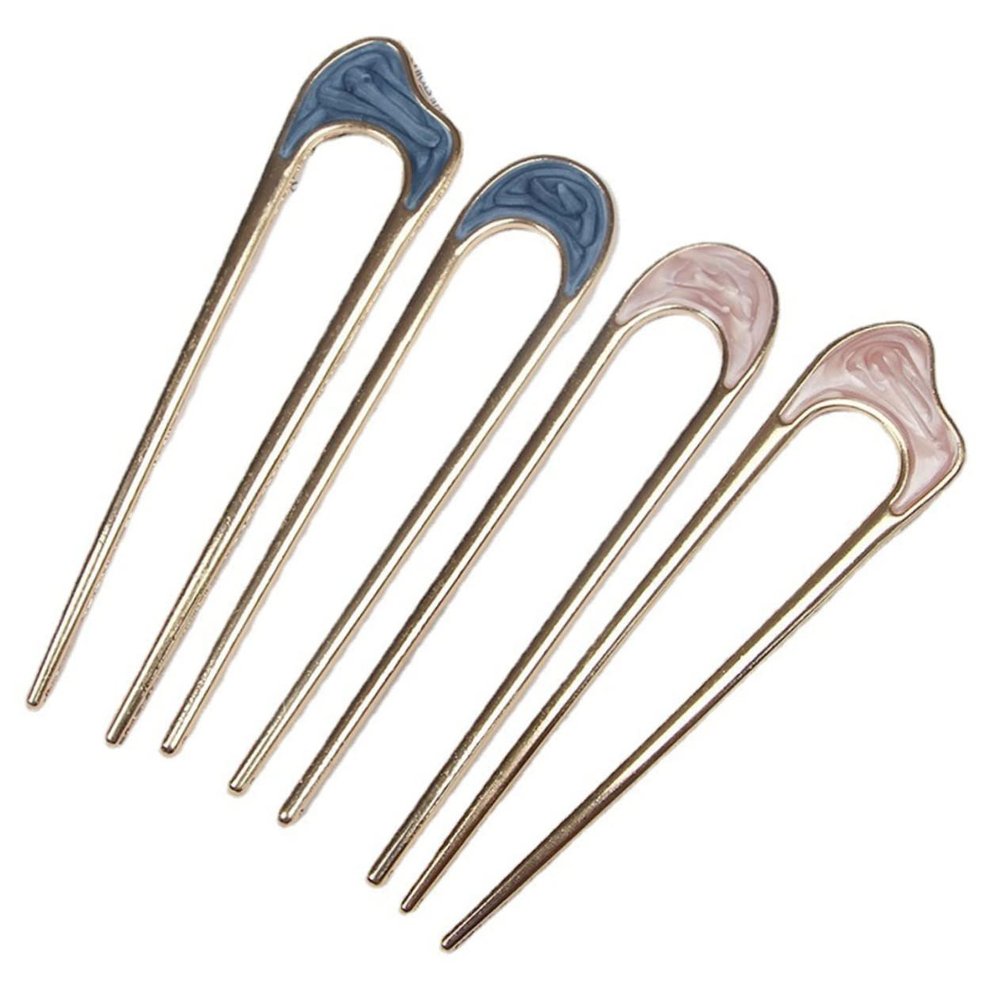 Healeved Gentle U-Shaped Alloy Hairpins, 4-Pack, for Long Hair