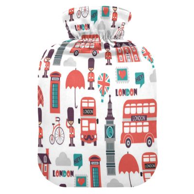 Hot Water Bottle with Cover, London Bus & Big Ben, 2 L