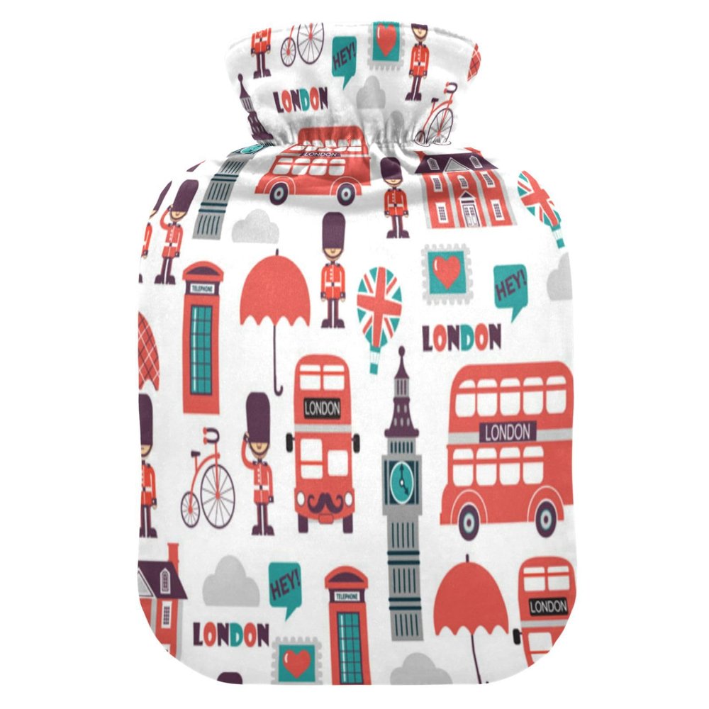 Hot Water Bottle with Cover, London Bus & Big Ben, 2 L