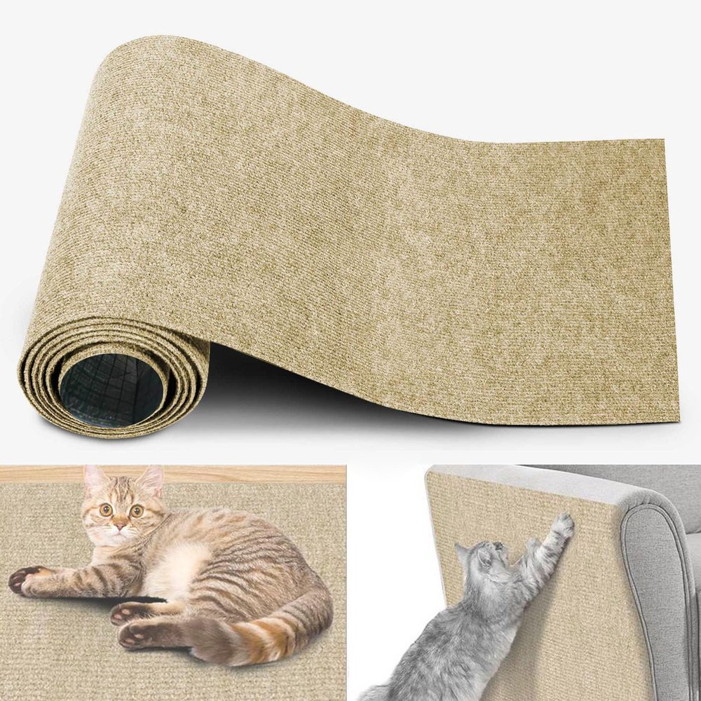 Self-Adhesive Cat Scratching Mat for Walls and Sofa, DIY Climbing Scratch Pad, Khaki, 30 x 100 cm