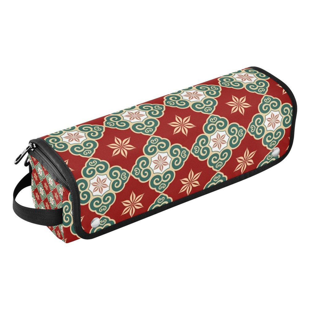 Hair Tools Travel Bag with Heat-Resistant Mat, Red and Green Vintage Floral Pattern