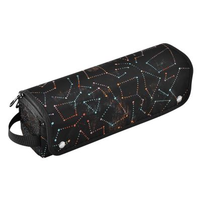 Amooorous Hair Tool Travel Bag for Women with Heat-Resistant Mat, Waterproof Case, Black Cosmic Techno Lines