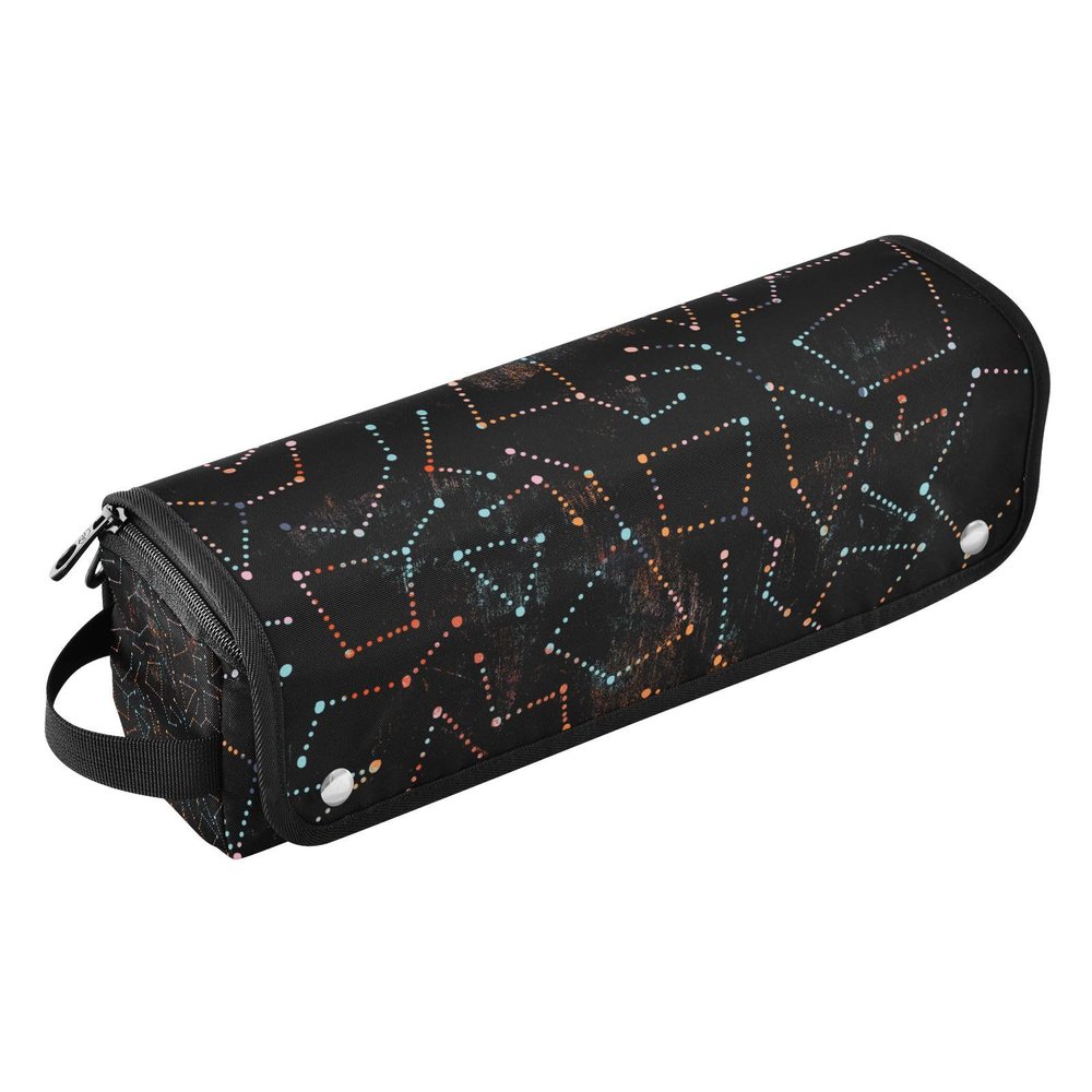 Amooorous Hair Tool Travel Bag for Women with Heat-Resistant Mat, Waterproof Case, Black Cosmic Techno Lines