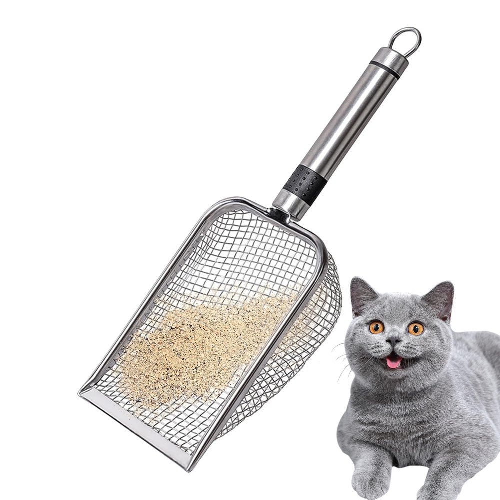 Cat Litter Scoop | Metal Scoop with Nonstick Sieve and Long Handle | Small Holes | Fast Sifting | Deep, Durable Scoop